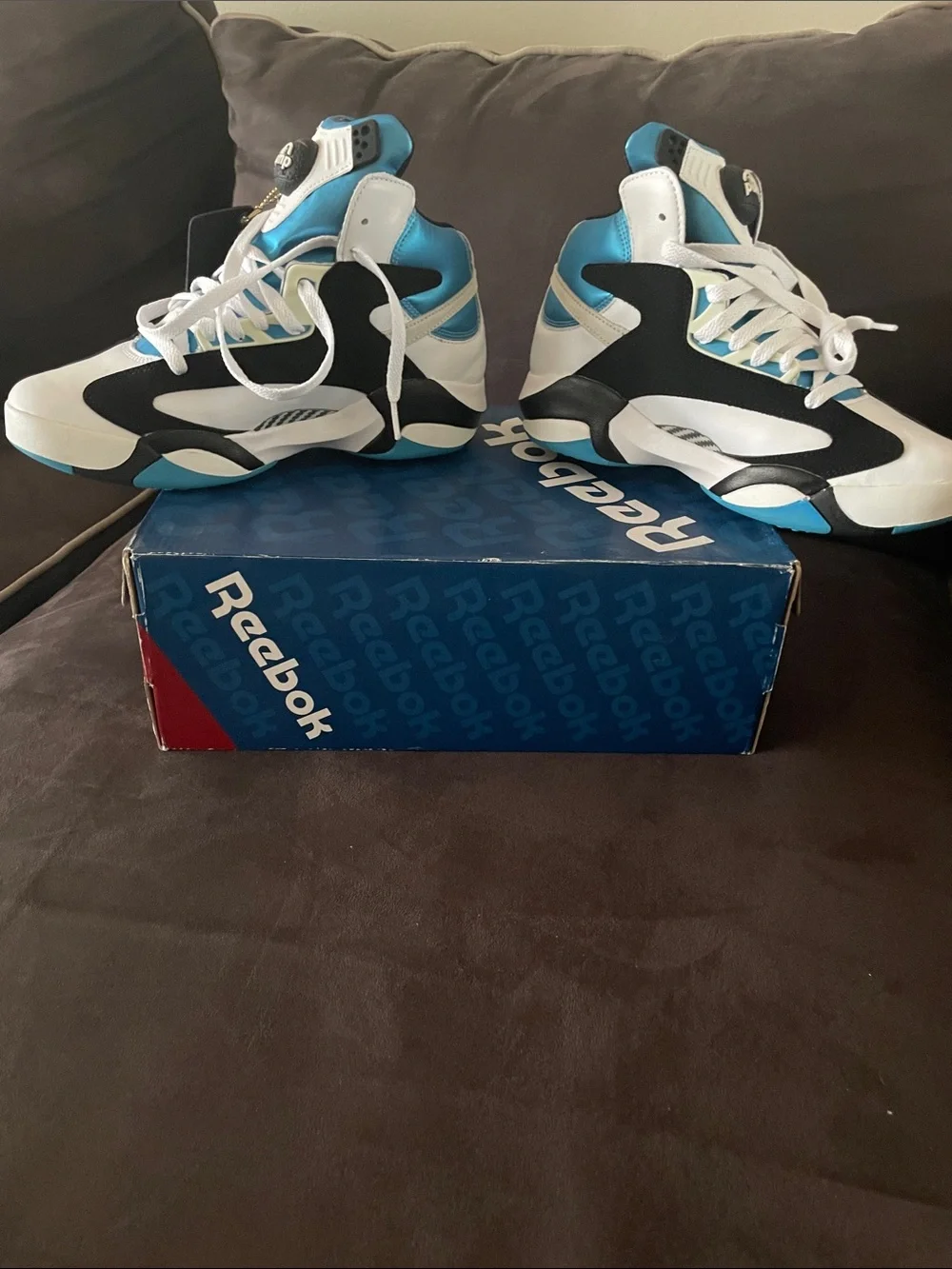 Reebok Men’s White Black Blue High-Top Sneakers